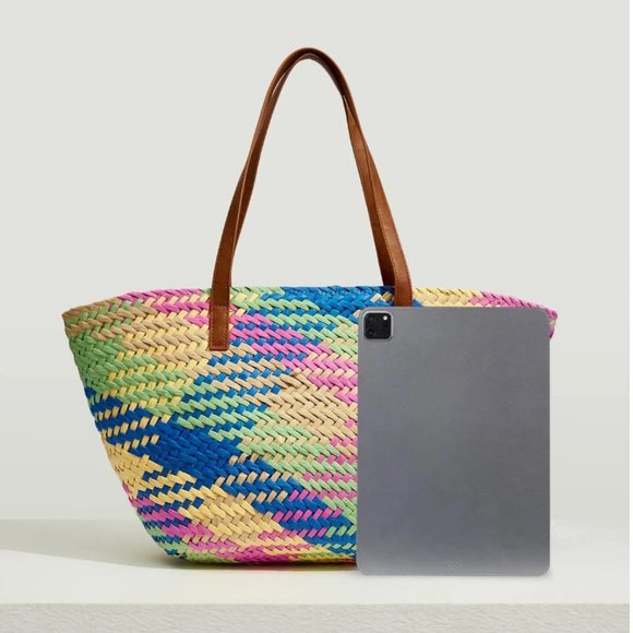 Color Block Straw Bag - Picture 5 of 9